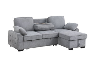 English Elm Mackenzie Chenille Fabric Reversible Sleeper Sectional with Storage Chaise, Drop-Down Console and USB Charging Ports Light Gray B061S00934
