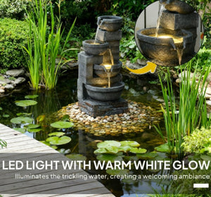 English Elm Garden Fountain 4 Tier Cascading Resin Bowls with Led Lights for Patio Decor T3971P421192