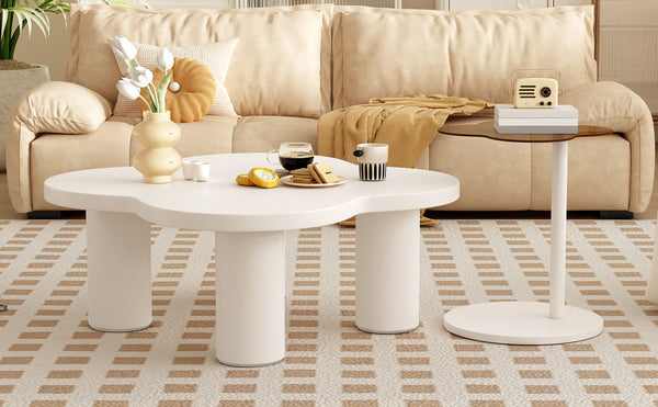 English Elm VIBE Petal-Shaped Modern Coffee Table Set of 2 with Roman Column Legs, Glass Top, Safe Rounded Corners SJ000135AAK