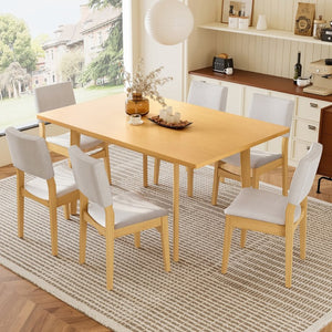 English Elm Upholstered Stackable Dining Chairs Linen Fabric Rubberwood Frame Rustic Set of 2 Natural N752P327193N