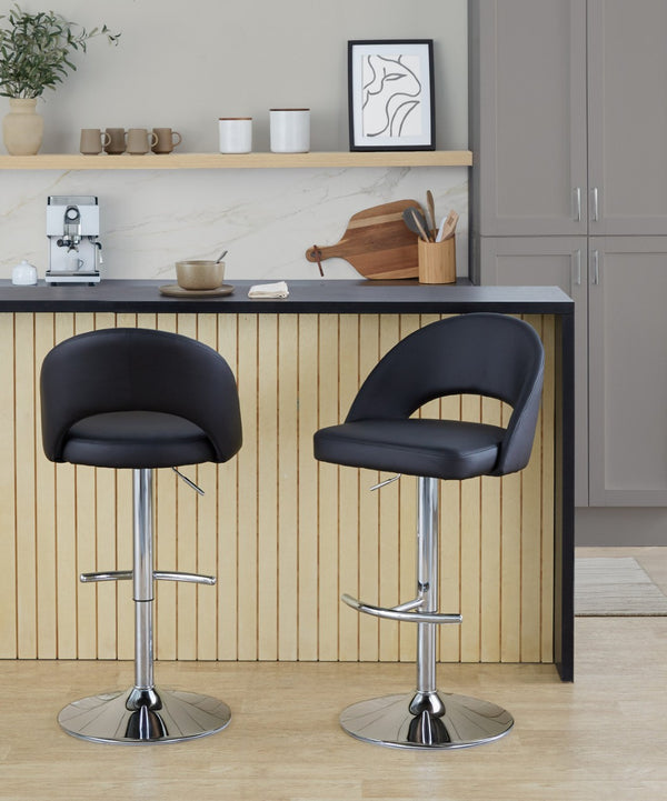 English Elm Adjustable Swivel Barstools Set of 2 Fabric Seat Black Metal Base Kitchen Counter Black B202S02011