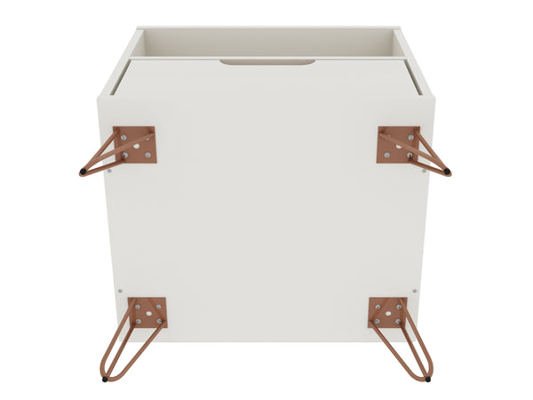 English Elm Rockefeller 20" Nightstand with Drawer and Open Shelf, Metal Splayed Legs, Modern Storage Accent Off White B365P398158