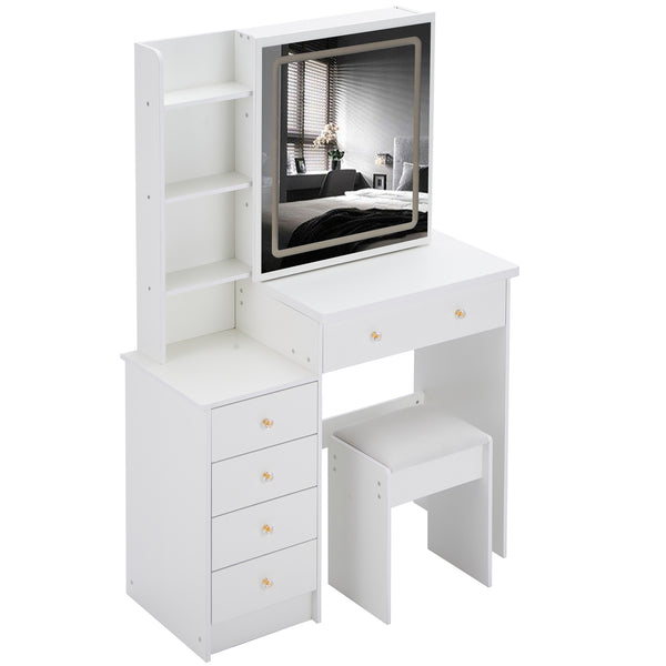 English Elm 37" Stylish Vanity Table Set With Cushioned Stool, Led Mirror, Usb Ports & Hair Dryer Stand - Perfect For Modern Bedrooms! W936P224319