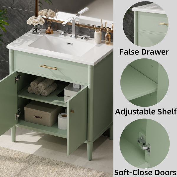 English Elm Christopher Knight Home® - 30 Inches Bathroom Vanity With Integrated Sink, Soft-Close Doors, Adjustable Shelf & Curved Design N817P299509G