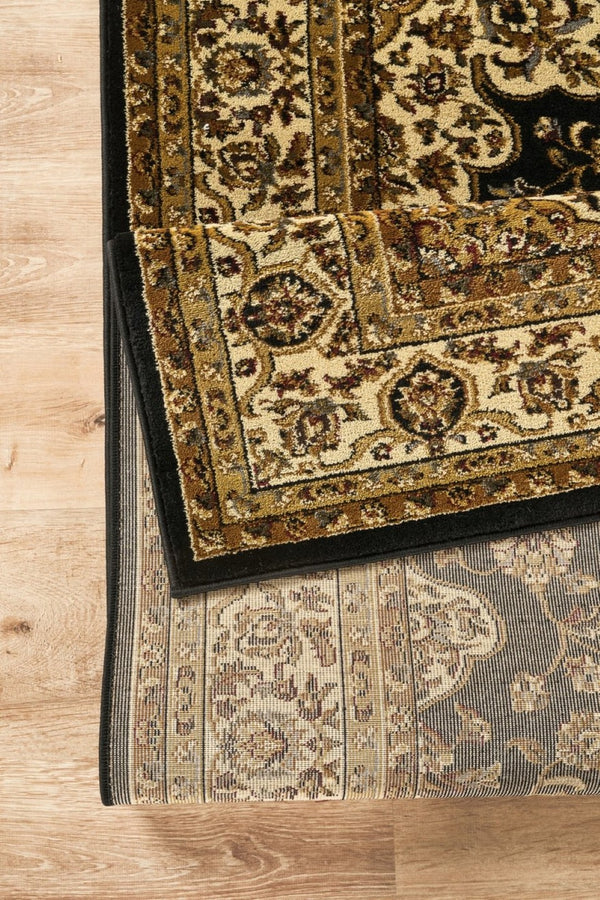 English Elm Classic Black Medallion Area Rug Traditional Low Pile for Living Room or Dining Space B186P452240