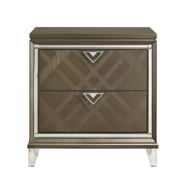 English Elm Dark Champagne Mirrored Nightstand with Acrylic Legs, 2 Drawers, Metal Knobs & Safety Stops — Glamorous Bedroom Accent B062P186502