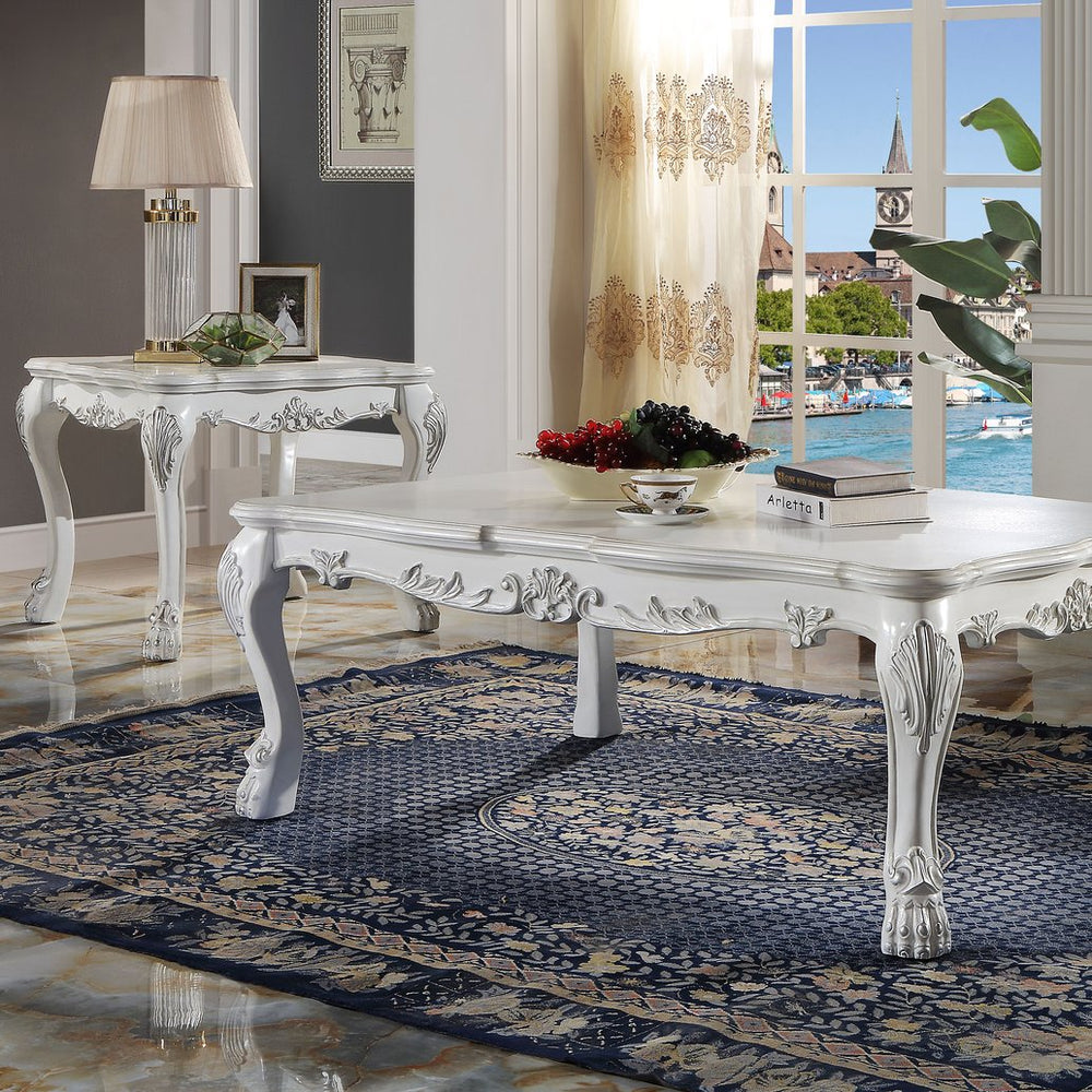 English Elm Bone Bone-White End Table Rectangular Claw Leg Accent Table 24.2"H Elegant Versatile Surface Stylish Decor Enhancer B062P209074