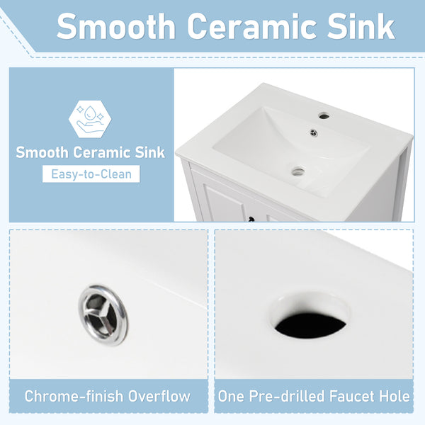 English Elm Christopher Knight Home® - 24 Freestanding Retro Bathroom Vanity with Ceramic Sink, Soft-Close Cabinet & Drawers, Painted MDF Finish White N759P292551K