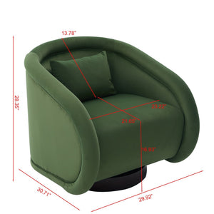 English Elm Swivel Barrel Chair Pumpkin Sculptural Velvet Upholstered with Walnut Wood Round Base Green W3244P427740