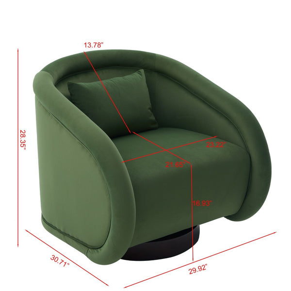 English Elm Swivel Barrel Chair Pumpkin Sculptural Velvet Upholstered with Walnut Wood Round Base Green W3244P427740
