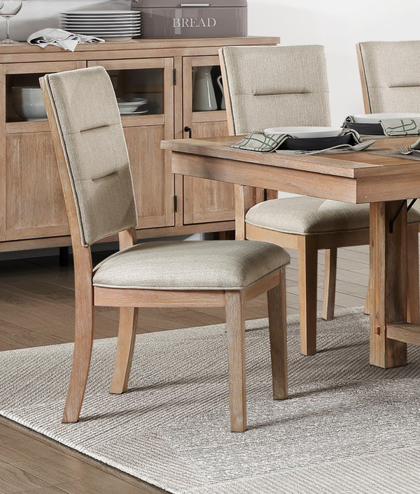 English Elm Light Oak Upholstered Ladderback Dining Chairs Set of 2 – Rustic Acacia Veneer, Beige Seat, 39.5" H B011P238899