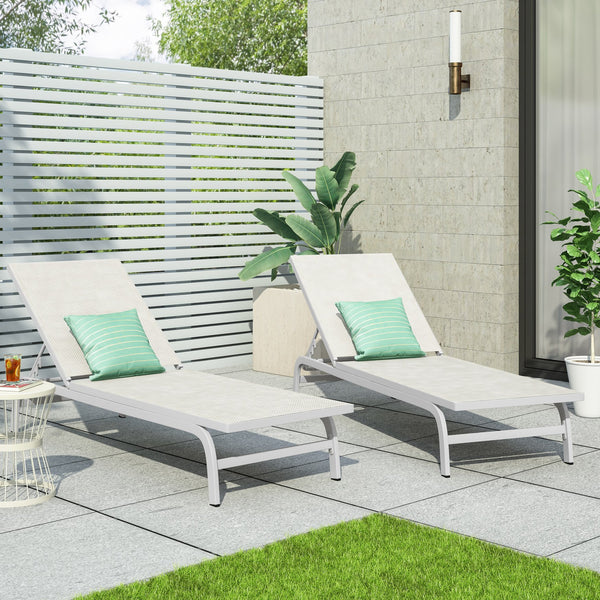 English Elm Christopher Knight Home® - FINN Chaise Lounge Set for Outdoor Patio – Aluminum Frame, Breathable Nylon Mesh, Handcrafted Comfort White 71041.00WHI