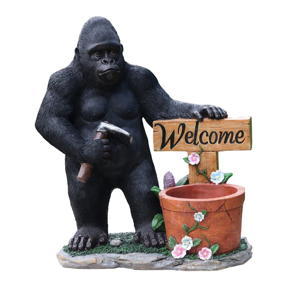 English Elm Outdoor Bear Planter Sculpture Hand Painted Resin Yard Statue for Garden Pathways W5398P455474