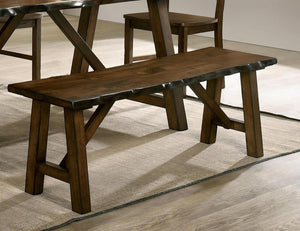 English Elm Rustic Walnut Live Edge Bench 54" Distressed Solid Rubberwood Seat Angled Legs Charming Centerpiece B2741P395578