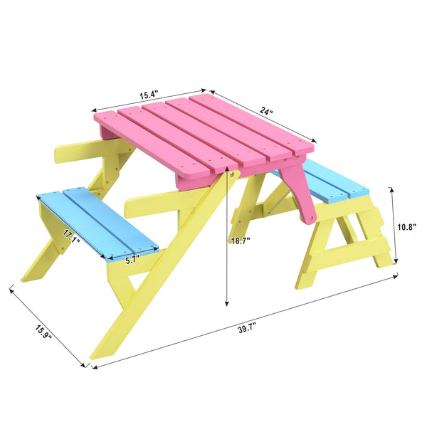 English Elm KID'S Multi-Functional Arm Chair Table Set with 2 Benches - Blue/Pink Wooden Kids Activity Furniture W495P170202