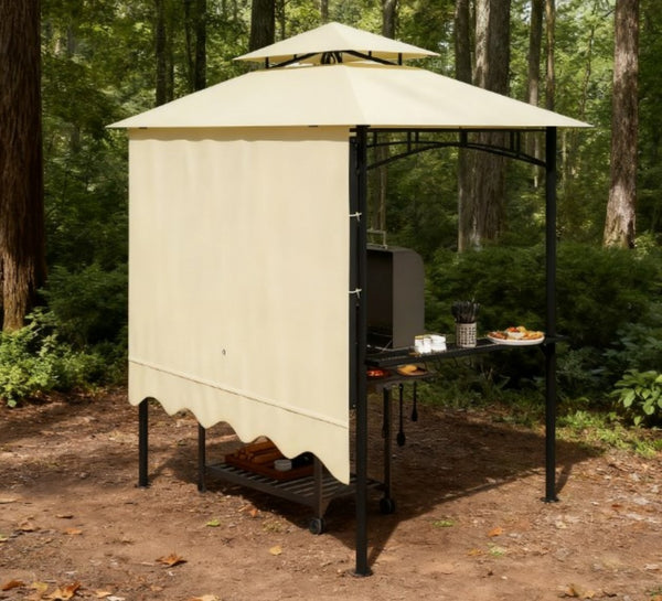 English Elm Ventilated Grill Gazebo with Dual Vented Canopy Side Awning Shelves and Steel Frame T3971P427040