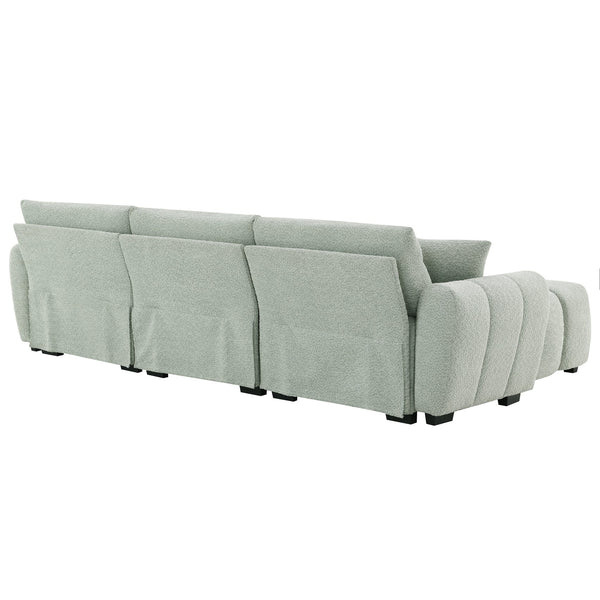 English Elm 110" Modular Sectional Sofa with Extra-Large 31.5" Seat, Thick Cushion, Movable Ottoman, Durable Frame Light Green N723S1008F