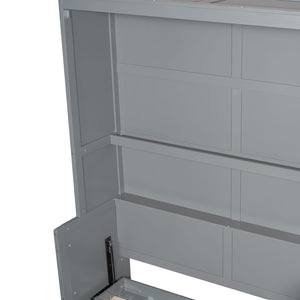 English Elm Queen Murphy Bed with Wardrobe Cabinet Hydraulic Lift Mdf Space Saving Wall Unit Gray LP000581AAE
