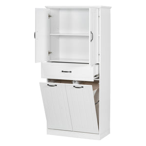 English Elm Christopher Knight Home® - Bathroom Storage Cabinet with Doors Drawer & Dual Laundry Baskets, MDF Build, Adjustable Shelf, Anti-Tip Device White N759P243350K