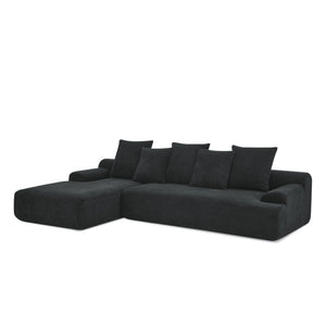 English Elm 110.25x67'' Compression Sofa Modern Upholstered L-Shape Sectional Couch 4-Seat Melange Velvet Comfort Black W1413S00084