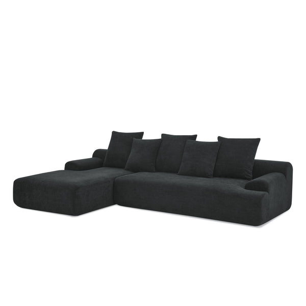 English Elm 110.25x67'' Compression Sofa Modern Upholstered L-Shape Sectional Couch 4-Seat Melange Velvet Comfort Black W1413S00084