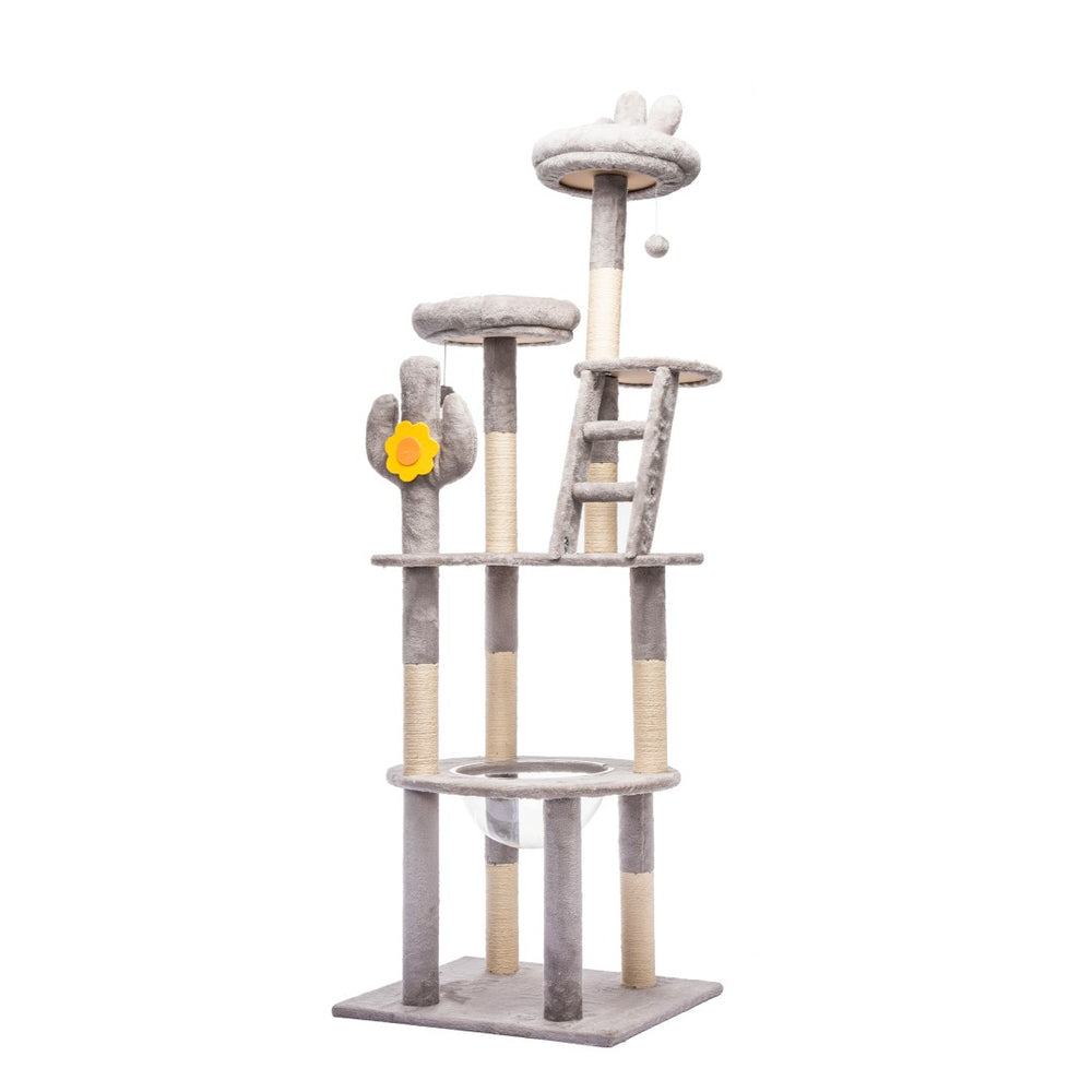 English Elm 72in Cactus Cat Tower Sisal Posts Plush Perches Capsule Pod Multi-level Climb Gray W1578P447629