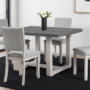 English Elm Transitional Trestle Base Dining Set with Upholstered Chairs for Modern Farmhouse Rooms Gray B2741S00784