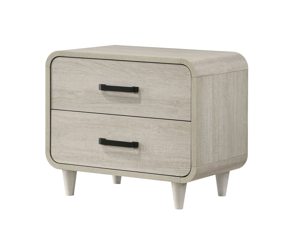 English Elm 1pc Solid Wood Nightstand Two Drawers White Finish Rounded Corners Metal Pulls Classic Bedroom Storage B011P311879