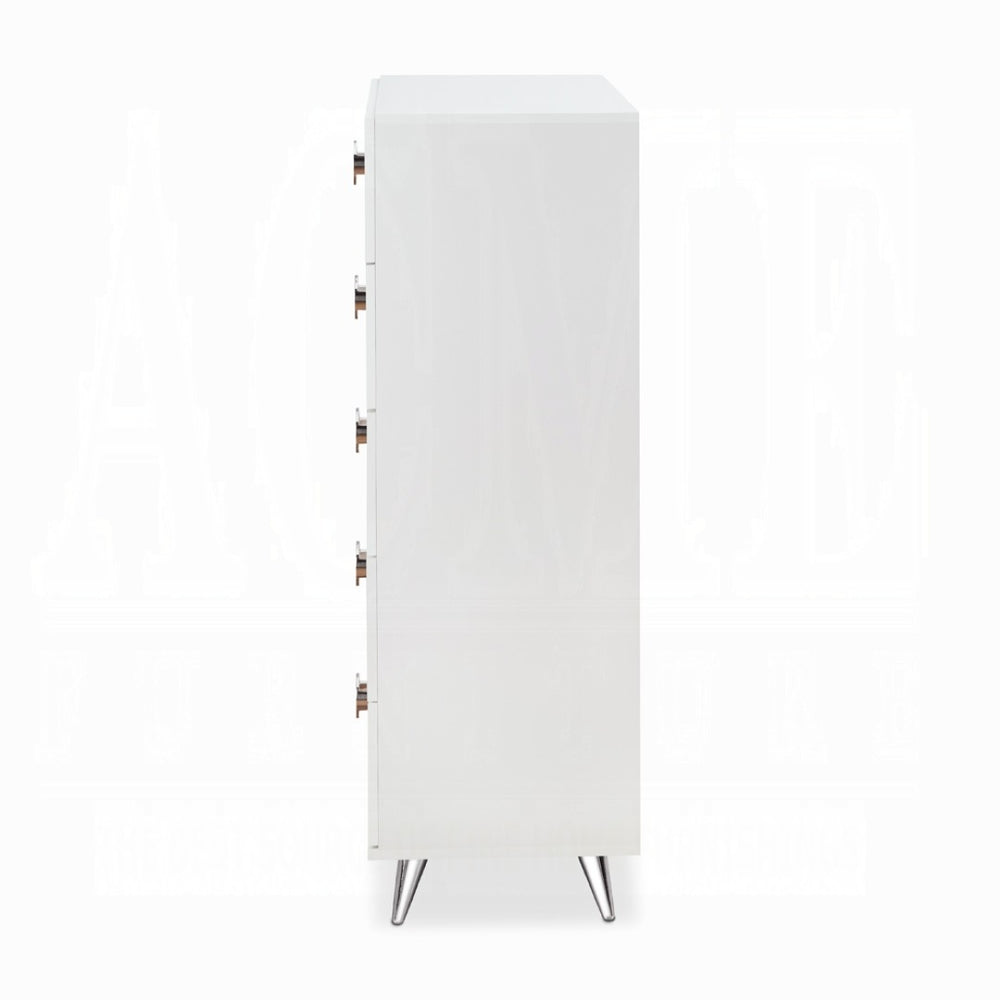 English Elm White 5-Drawer Chest With Modern Ring Pull Handles For Stylish, Space-Saving Storage In Any Room B062P209030-GIGA