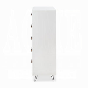 English Elm White 5-Drawer Chest With Modern Ring Pull Handles For Stylish, Space-Saving Storage In Any Room B062P209030-GIGA