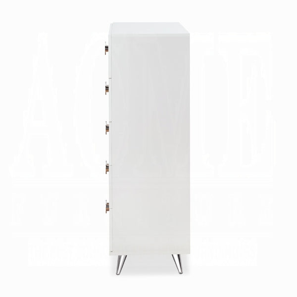 English Elm White 5-Drawer Chest With Modern Ring Pull Handles For Stylish, Space-Saving Storage In Any Room B062P209030-GIGA