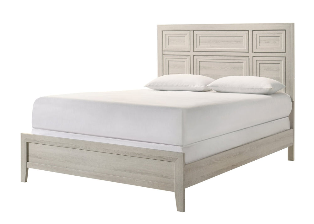 English Elm 3pc King Panel Bed Set Recessed Wood Frame Two Nightstands Antique White Bedroom B2741S00942