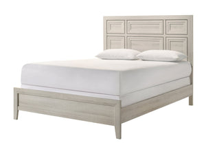 English Elm 3pc King Panel Bed Set Recessed Wood Frame Two Nightstands Antique White Bedroom B2741S00942