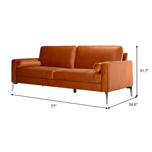 English Elm Ashcroft Furniture - Axten Orange Velvet Sofa - Performance Velvet Upholstery, Foam Cushions, Silver Metal Legs, High Feet Friendly B183P255327