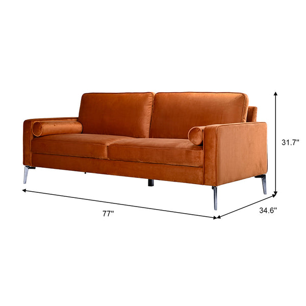 English Elm Ashcroft Furniture - Axten Orange Velvet Sofa - Performance Velvet Upholstery, Foam Cushions, Silver Metal Legs, High Feet Friendly B183P255327
