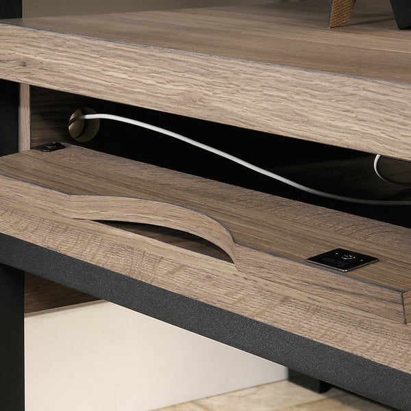 English Elm L-Shaped Desk In Rich Brown Finish - Versatile Home Office Solution With Smart Storage & Cable Management B356P402617