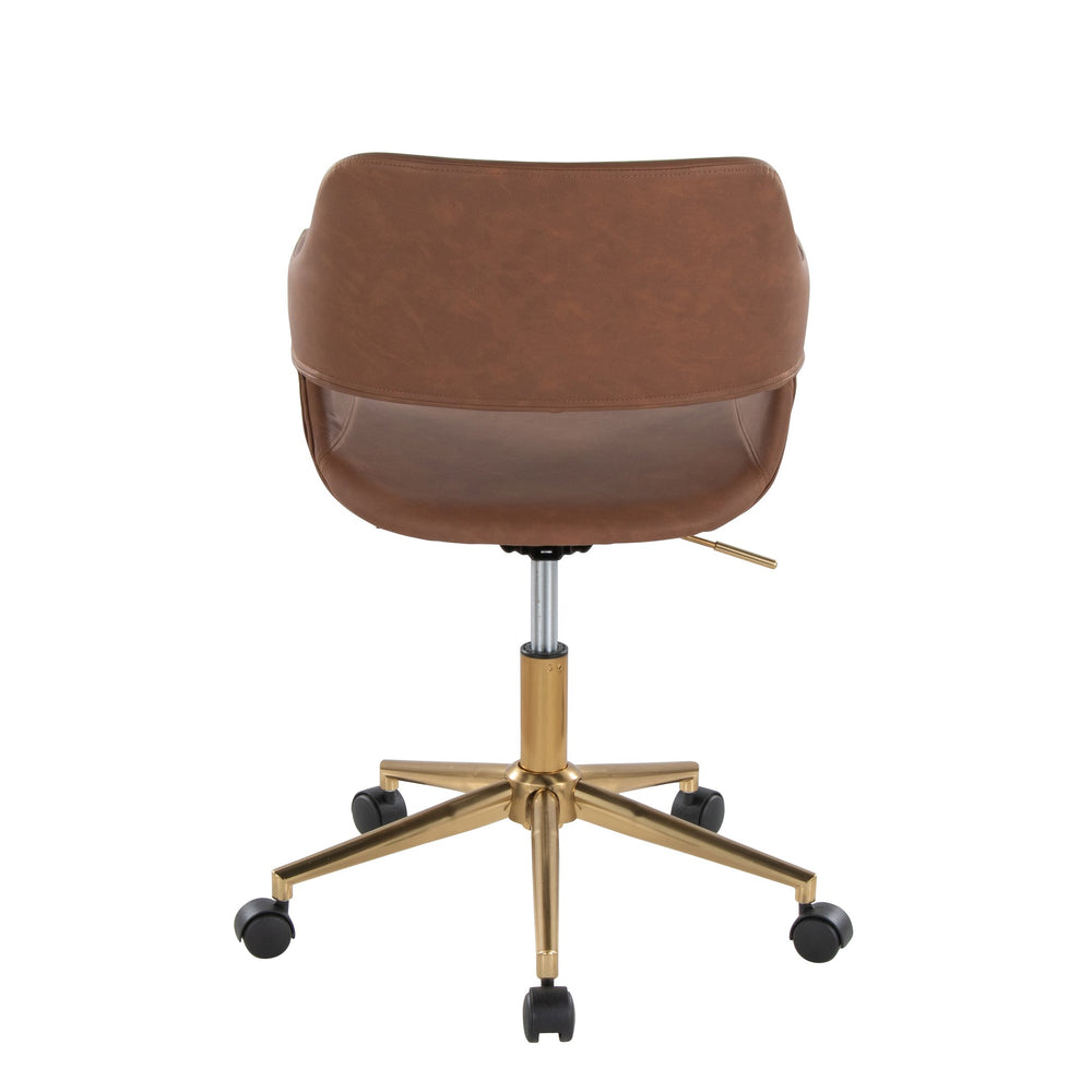 English Elm Margarite Contemporary Task Chair with Gold Metal Base, Faux Leather Upholstery, Ergonomic Swivel Comfort Cream B202P223913