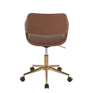 English Elm Margarite Contemporary Task Chair with Gold Metal Base, Faux Leather Upholstery, Ergonomic Swivel Comfort Brown B202P223912