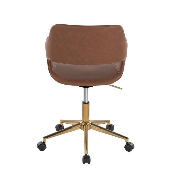 English Elm Margarite Contemporary Task Chair with Gold Metal Base, Faux Leather Upholstery, Ergonomic Swivel Comfort Brown B202P223912