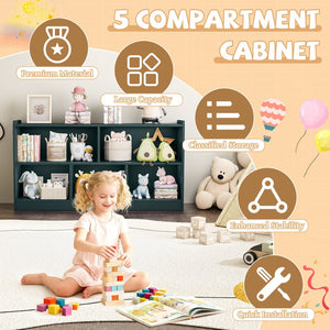 English Elm Wooden Five Cube Open Organizer Low Profile Montessori Bookshelf for Playroom or Nursery Light Green T3210P476851