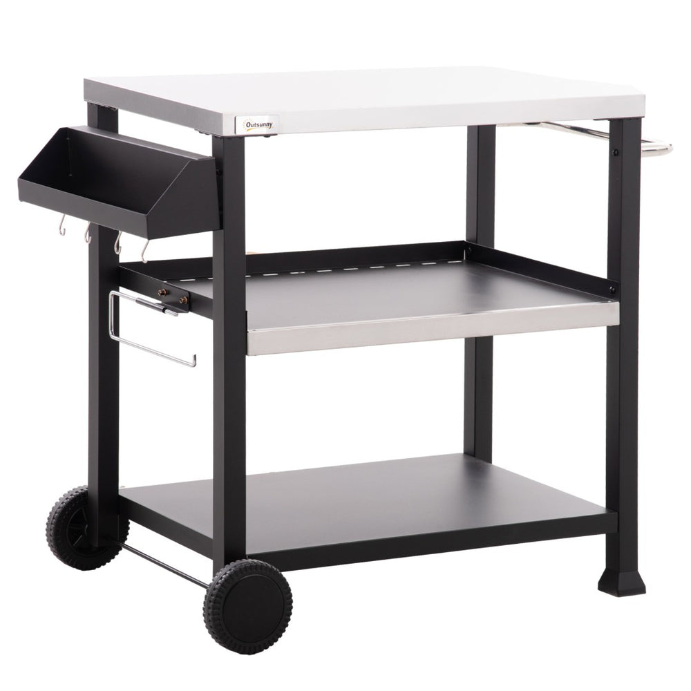 English Elm Outsunny Rolling Outdoor Kitchen Cart with Stainless Steel Top and Three Storage Shelves W2225P174292