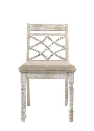 English Elm Fiorella Armless Dining Chair Set of 2 Cushioned Seat Distressed Wood Legs Off White B2749P413295