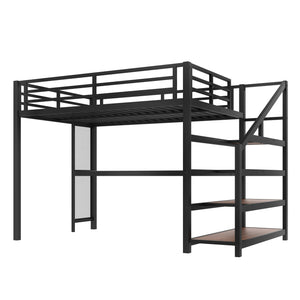 English Elm Full Loft Bed With Integrated Desk, Storage Stairs, Led Lights & Usb Ports For Modern Spaces W1580S00478