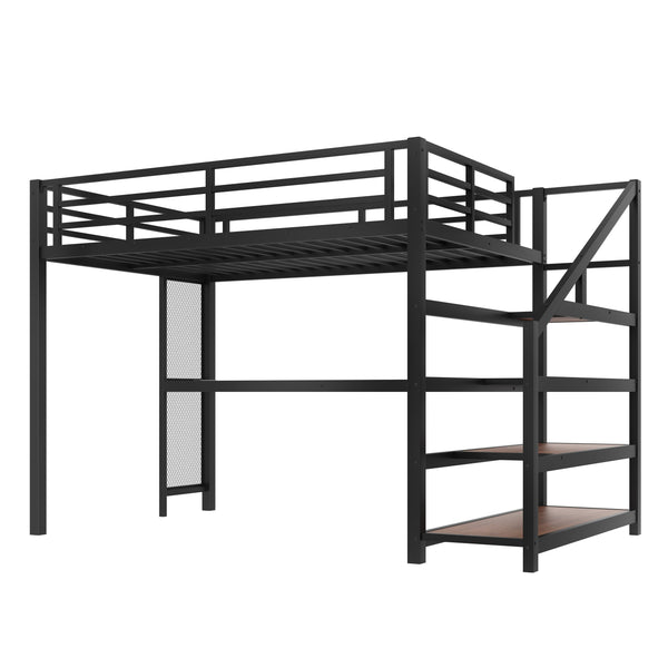 English Elm Full Loft Bed With Integrated Desk, Storage Stairs, Led Lights & Usb Ports For Modern Spaces W1580S00478