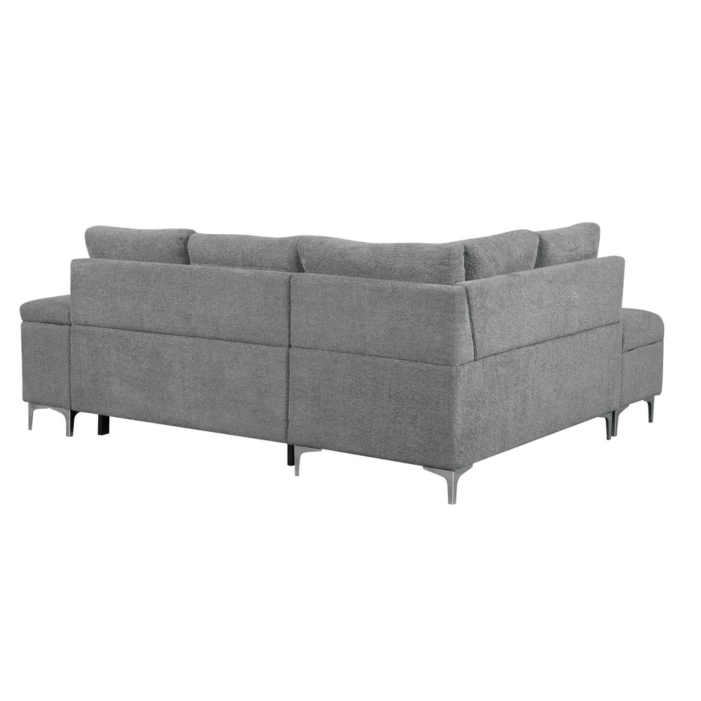 English Elm 88.2" L-shaped Sofa Bed with Storage Ottoman, Drop-Down Table, Dual Cup Holders & USB Charging Ports Gray N719S001830E