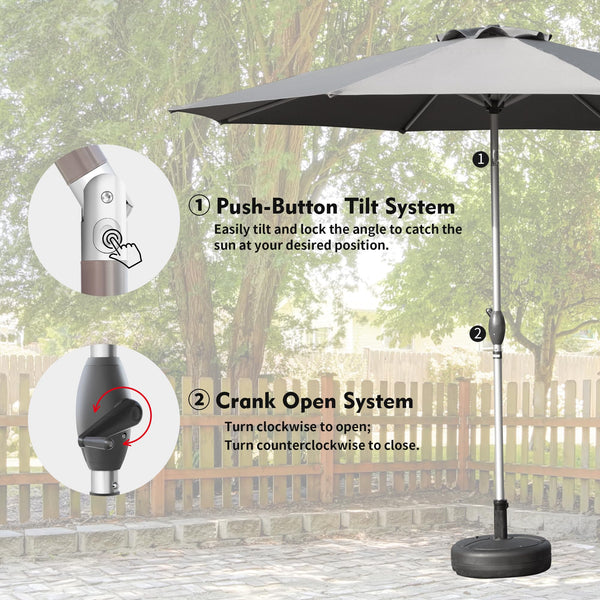 English Elm 10FT Patio Umbrella with Crank & Push-Button Tilt, UV-Resistant 180G Polyester Canopy, Wind Vent, Durable Ribs Gray W1859P195943