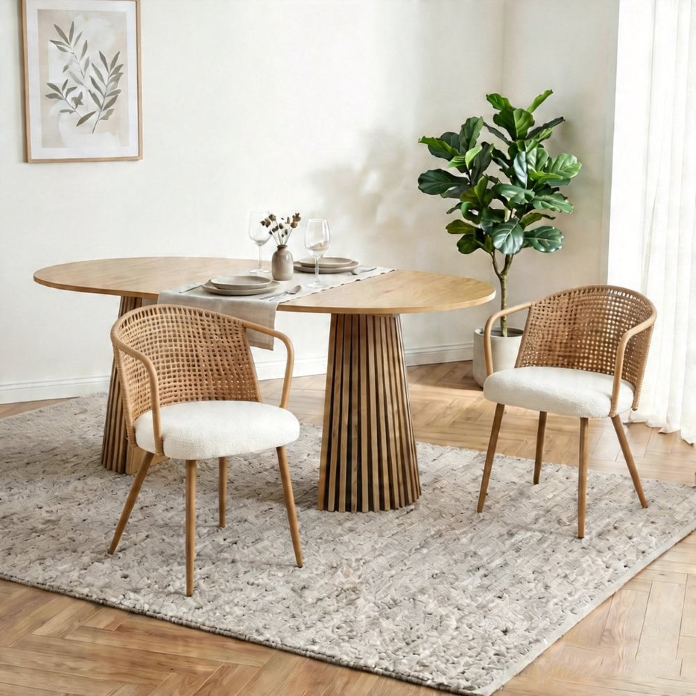 English Elm Solid Wood Extendable Dining Table and Rattan Wicker Chair Set for Farmhouse Kitchen Brown,Natural W3590S00011