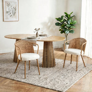 English Elm Solid Wood Extendable Dining Table and Rattan Wicker Chair Set for Farmhouse Kitchen Brown,Natural W3590S00011
