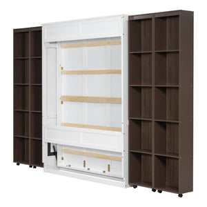 English Elm Queen Murphy Wall Bed with Hydraulic Lift and Push Pull Cabinet Storage Unit Espresso LP000381AAP
