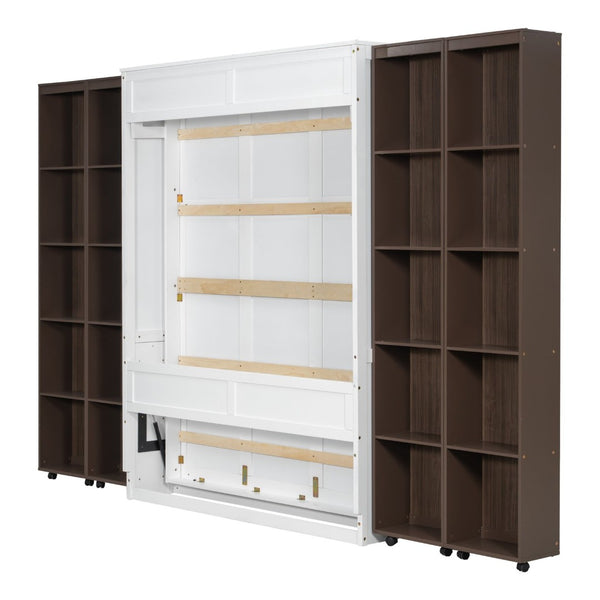 English Elm Queen Murphy Wall Bed with Hydraulic Lift and Push Pull Cabinet Storage Unit Espresso LP000381AAP